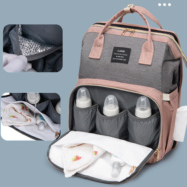KIDDARA™ 3-in-1 Diaper Bag Backpack – Portable Baby Crib with Insulated Pockets & Changing Station