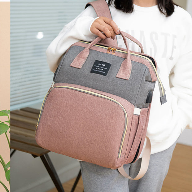 KIDDARA™ 3-in-1 Diaper Bag Backpack – Portable Baby Crib with Insulated Pockets & Changing Station