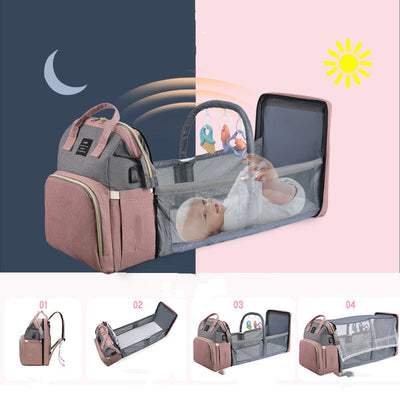 KIDDARA™ 3-in-1 Diaper Bag Backpack – Portable Baby Crib with Insulated Pockets & Changing Station