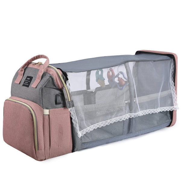 KIDDARA™ 3-in-1 Diaper Bag Backpack – Portable Baby Crib with Insulated Pockets & Changing Station